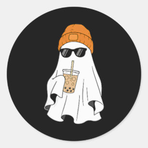 Ghost Drinking Iced Coffee Halloween Costume Classic Round Sticker