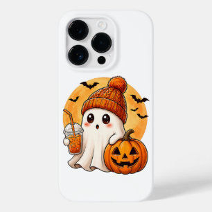 Ghost Drinking Iced Coffee with Pumpkin Halloween Case-Mate iPhone 14 Pro Case