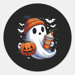 Ghost Drinking Pumpkin Spice Men Women Kids Hallow Classic Round Sticker