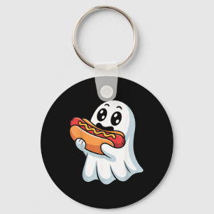 Ghost Eating Hot Dog Funny Halloween Hot Dog Lover Key Ring