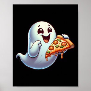 Ghost Eating Pizza Halloween Men Women Kids  Poster