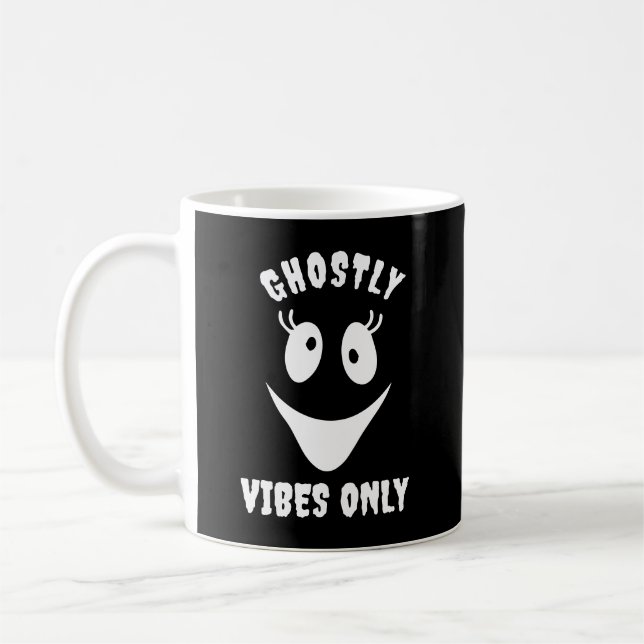 Ghost Face Ghostly Vibes Only Custom Halloween Coffee Mug (Left)