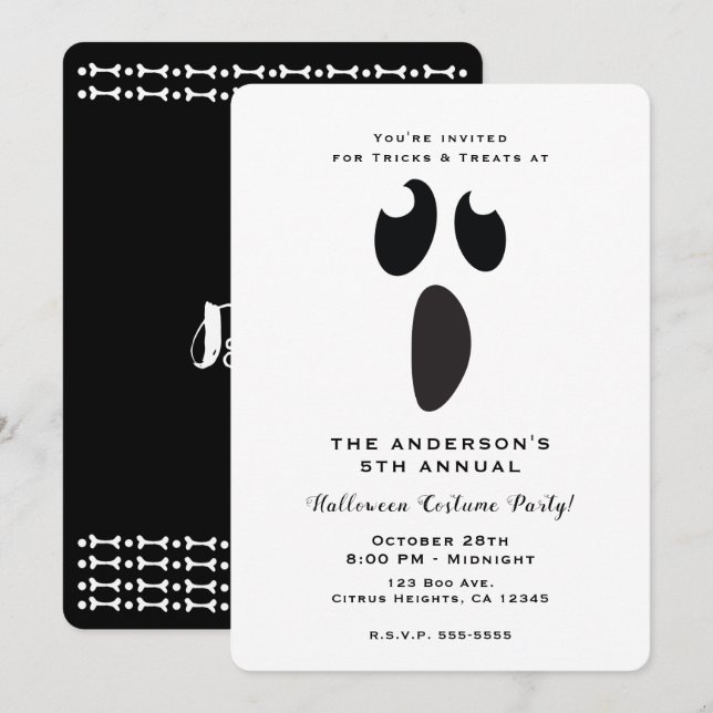 Ghost Face Halloween Party Trick or Treat Party Invitation (Front/Back)