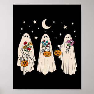 Ghost Floral Groovy Vintage Retro Halloween Costum Poster