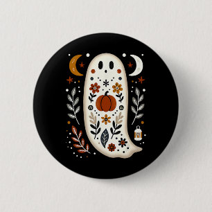 Ghost Folk Art Floral Autumn Fall Pumpkin Spooky H 6 Cm Round Badge