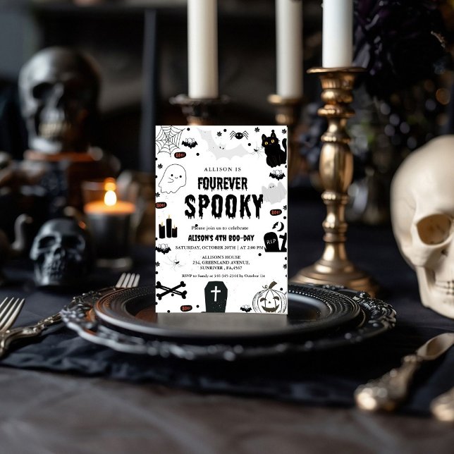 Ghost Fourever Spooky Halloween 4th Birthday party Invitation (Creator Uploaded)