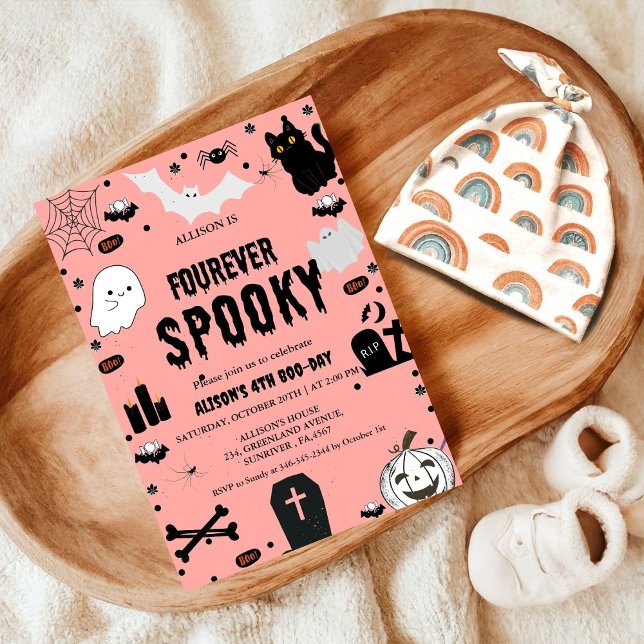 Ghost Fourever Spooky Halloween 4th Birthday party Invitation (Creator Uploaded)