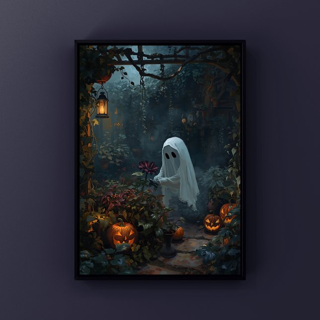 Ghost Gardener Dark Garden Cosy Halloween Poster (Spooky Ghost Gardener Enchanted Halloween Garden Wall Art)
