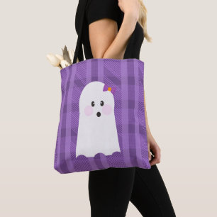 Ghost Ghoul Purple Plaid Halloween Tote Bag