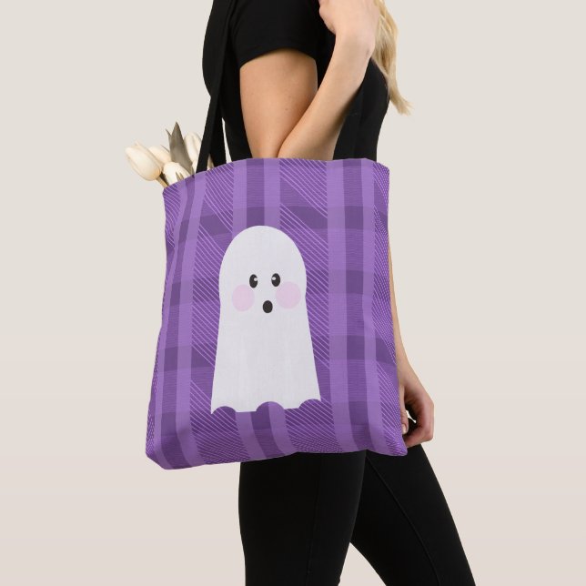 Ghost Ghoul Purple Plaid Halloween   Tote Bag (Close Up)