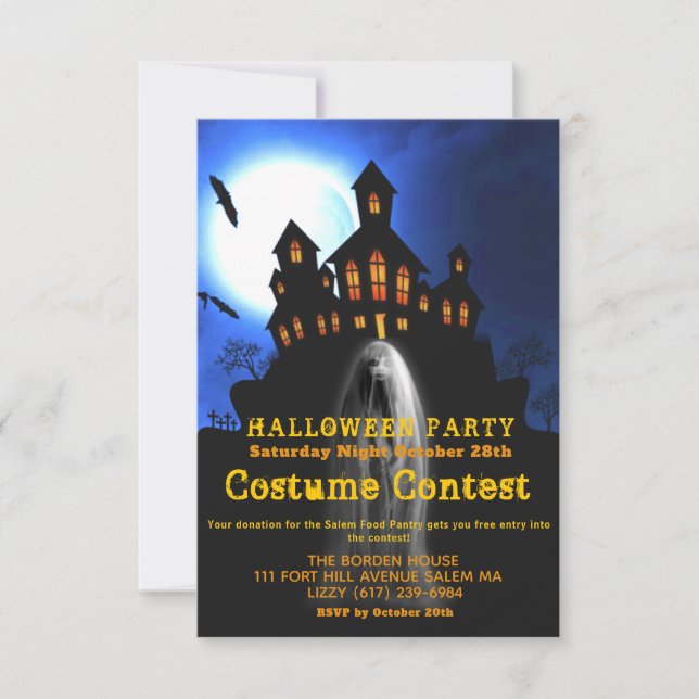 Ghost Girl Haunted Halloween Costume Party smaller Invitation (Front)
