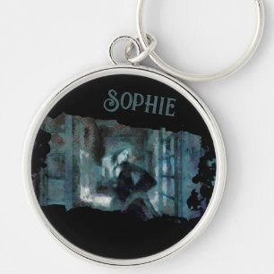 Ghost Girl in Blue – Haunting Surreal Art Key Ring