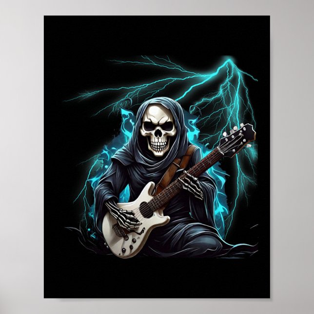 Ghost Guitar Cool Guitar Player Skeleton Hands Gui Poster (Front)