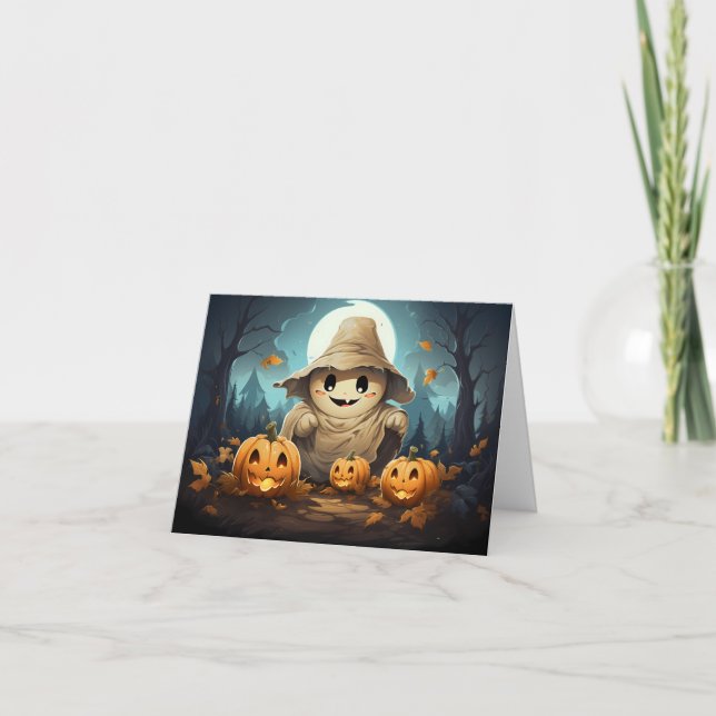 Ghost Halloween and Pumpkin Card (Front)
