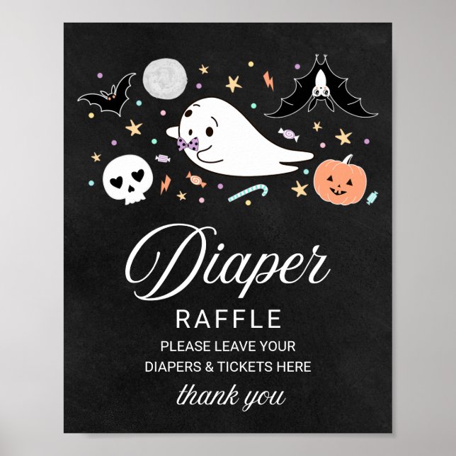 Ghost Halloween Baby Shower Diaper Raffle Sign (Front)