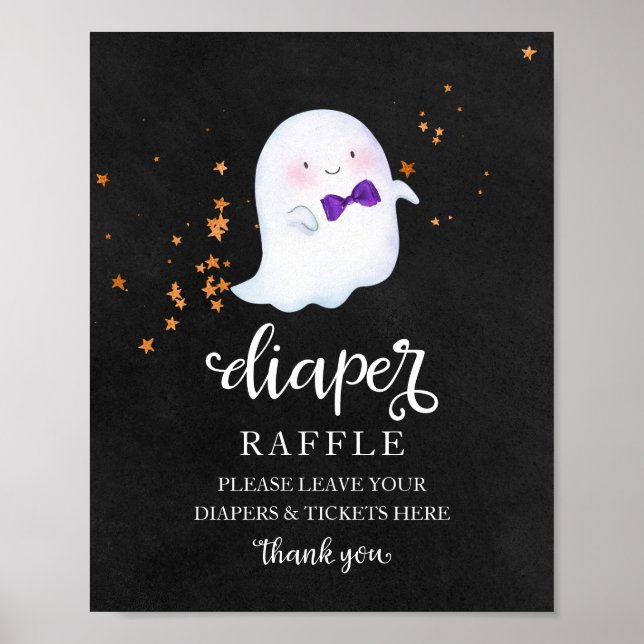 Ghost Halloween Baby Shower Diaper Raffle Sign (Front)
