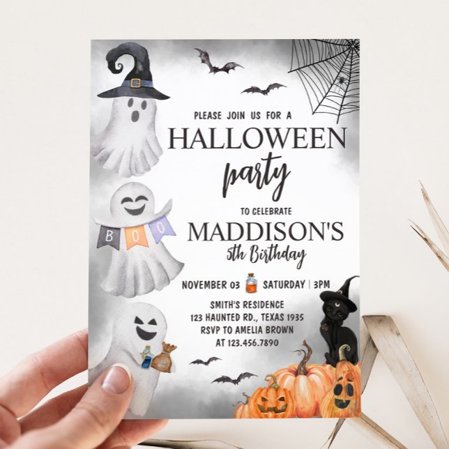 Ghost Halloween Birthday Party Invitation (Ghost Little Boo Halloween Birthday Party Invitation)
