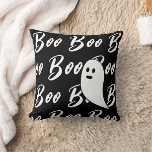 Ghost Halloween Black and White boo pattern Cushion