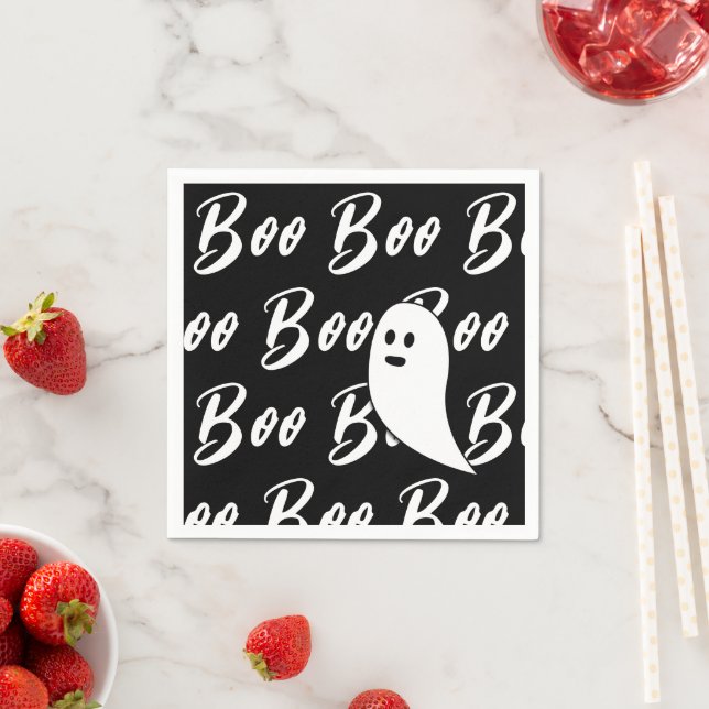 Ghost Halloween Black and White boo pattern Napkin (Insitu)