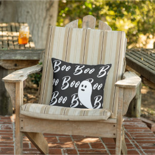 Ghost Halloween Black and White boo text pattern Cushion