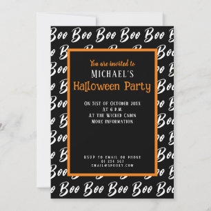 Ghost Halloween Black and White boo text pattern Invitation