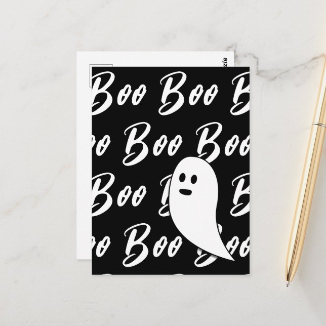 Ghost Halloween Black and White boo text pattern Postcard (Front/Back In Situ)