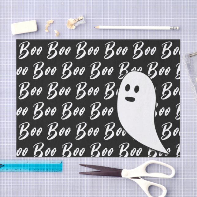 Ghost Halloween Black and White boo text pattern Tissue Paper (Craft)