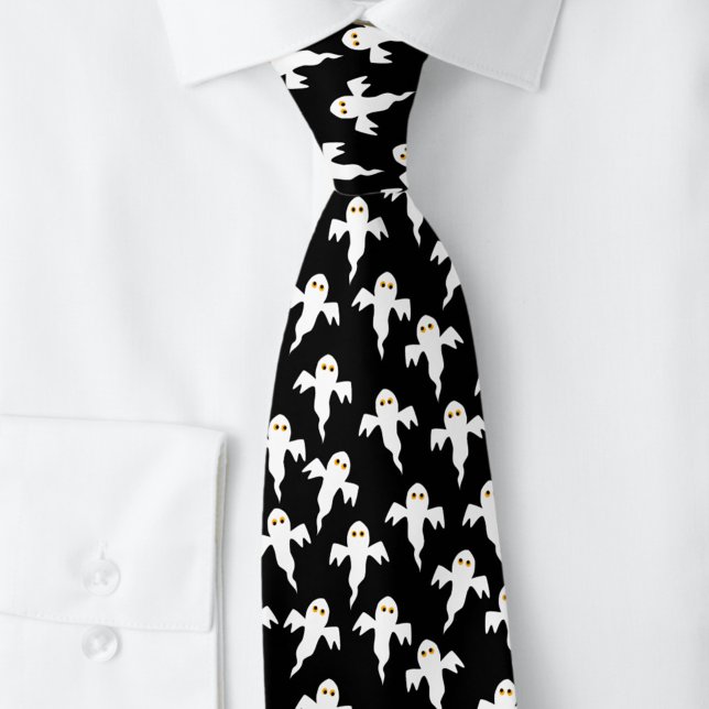 Ghost Halloween Black and White Tie (Fun black and white ghost Halloween pattern neck tie)