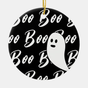 Ghost Halloween black white boo Ceramic Ornament