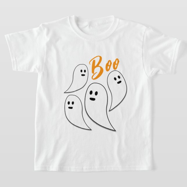 Ghost Halloween black white cute pattern Boo T-Shirt (Laydown)