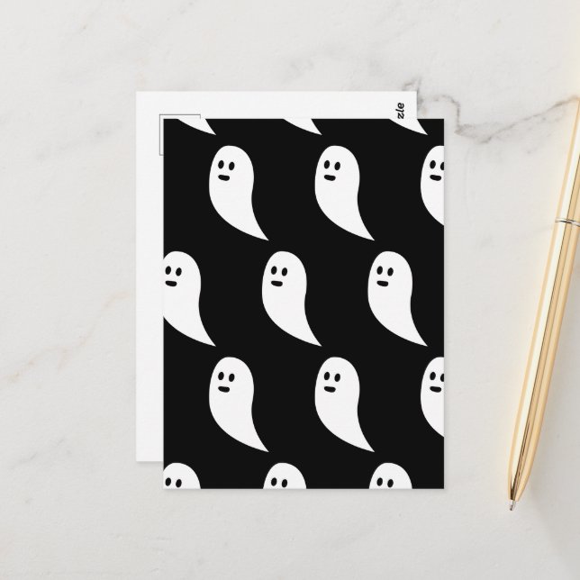 Ghost Halloween black white cute pattern Postcard (Front/Back In Situ)