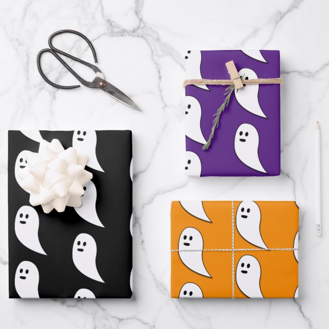 Ghost Halloween black white cute pattern Wrapping Paper Sheet (Front)