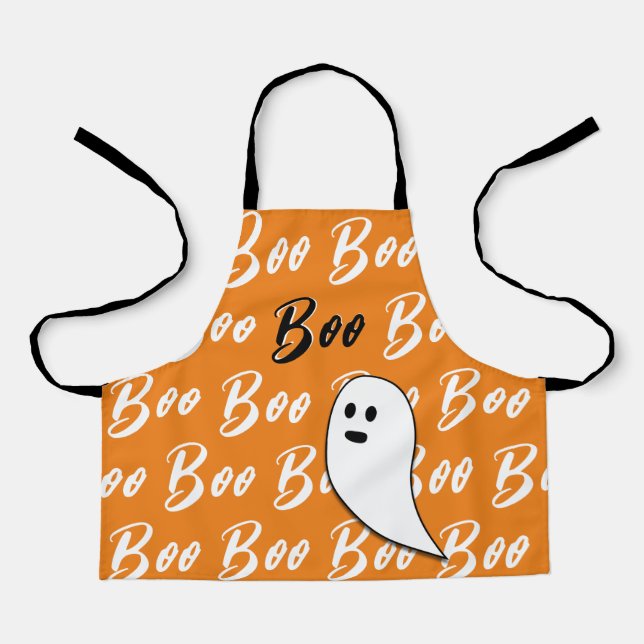 Ghost Halloween black white orange boo Apron (Front)