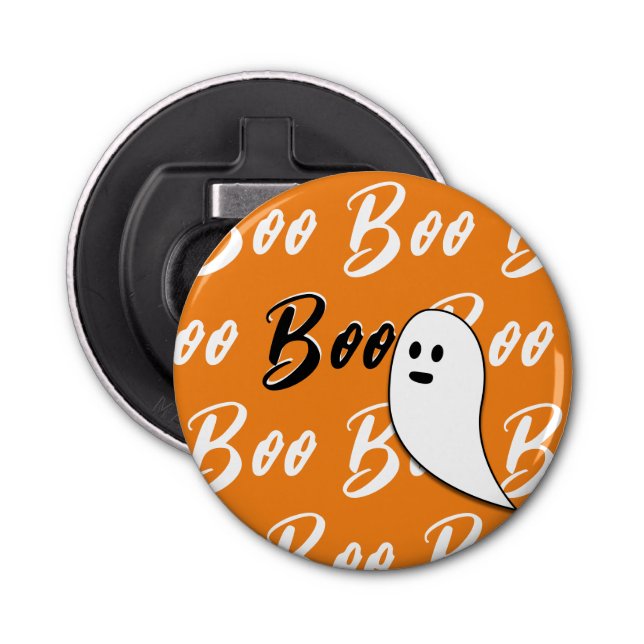 Ghost Halloween black white orange boo Bottle Opener (Front)