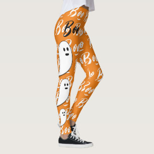 Ghost Halloween black white orange boo Leggings