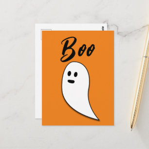 Ghost Halloween black white orange boo Postcard