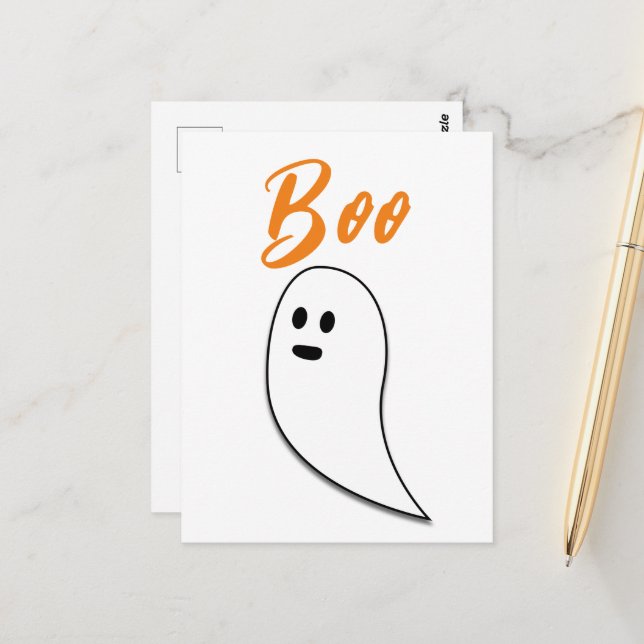 Ghost Halloween black white orange boo Postcard (Front/Back In Situ)