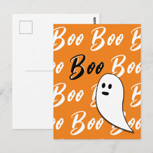 Ghost Halloween black white orange boo Postcard