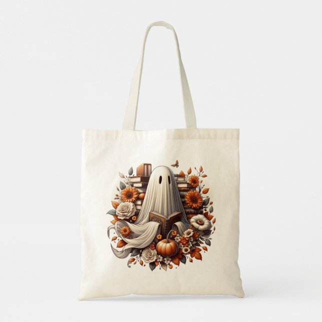 Ghost Halloween Book Tote Bag, Bookish Gifts  (Back)