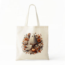 Ghost Halloween Book Tote Bag, Bookish Gifts 
