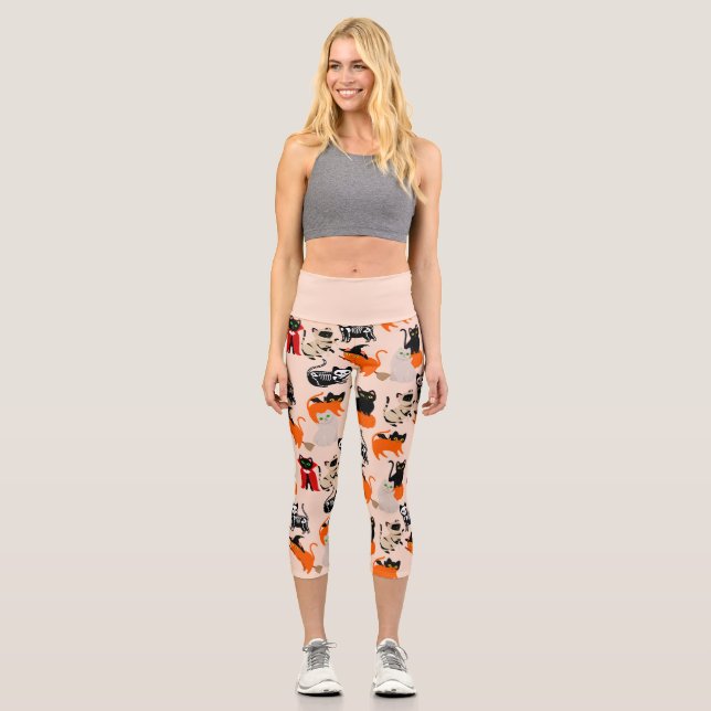ghost halloween cat mummy witch  capri leggings (Front)