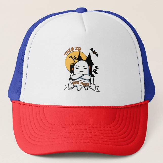 Ghost Halloween Costume Funny Boo Trucker Hat (Front)