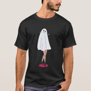 Ghost Halloween Fishnet Stockings Legs Spooky Goth T-Shirt
