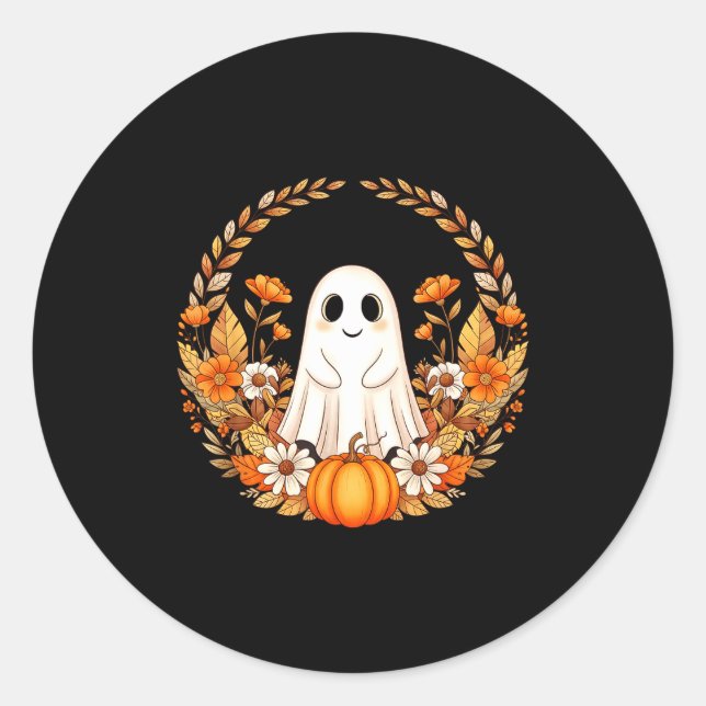 Ghost halloween floral  classic round sticker (Front)