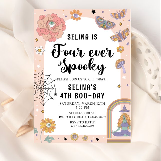 Ghost Halloween Four Ever Spooky 4th Birthday  Invitation (Creator Uploaded)