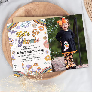 Ghost Halloween Groovy Birthday Let's Go Ghouls Invitation