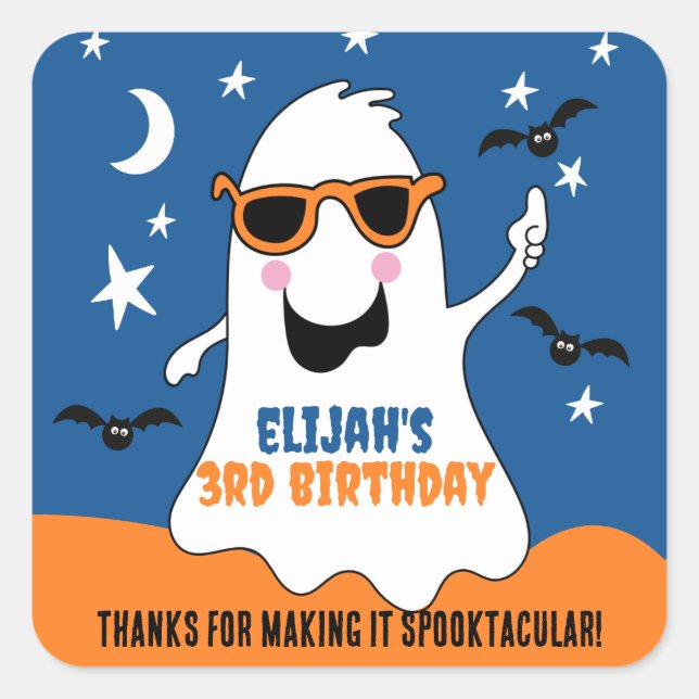 Ghost Halloween Kids Birthday Cute Square Sticker (Front)