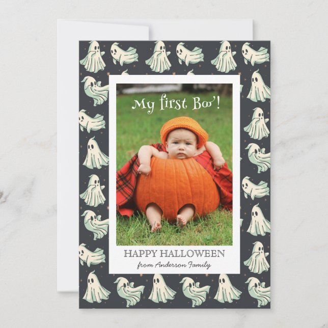 Ghost Halloween My first Boo baby  Holiday Card (Front)