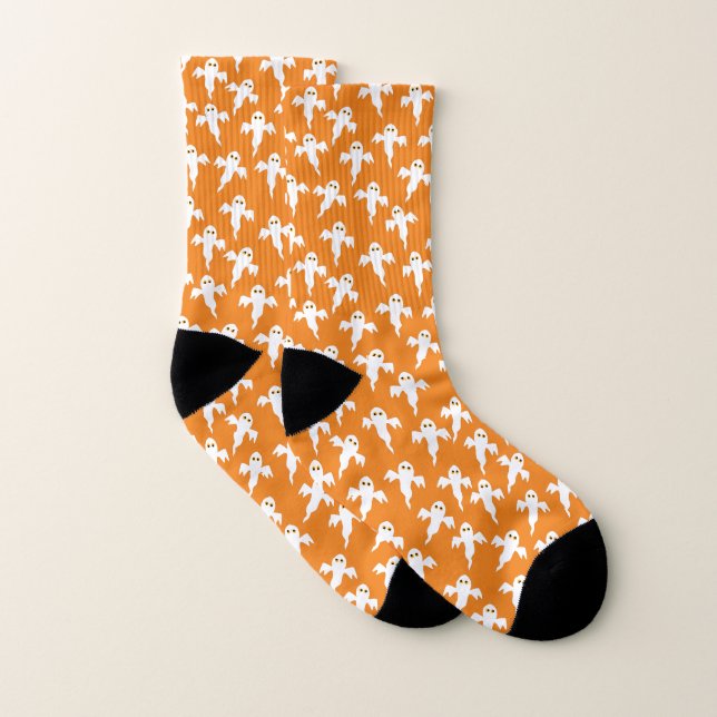 Ghost Halloween Orange Socks (Pair)