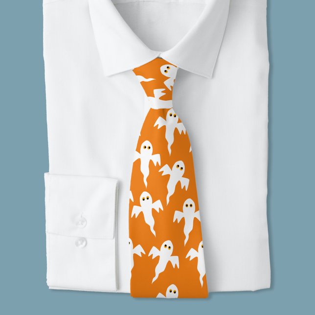 Ghost Halloween Orange Tie (Creator Uploaded)